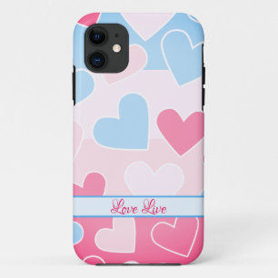 Capas de iphone de corações azul-rosa padrão
