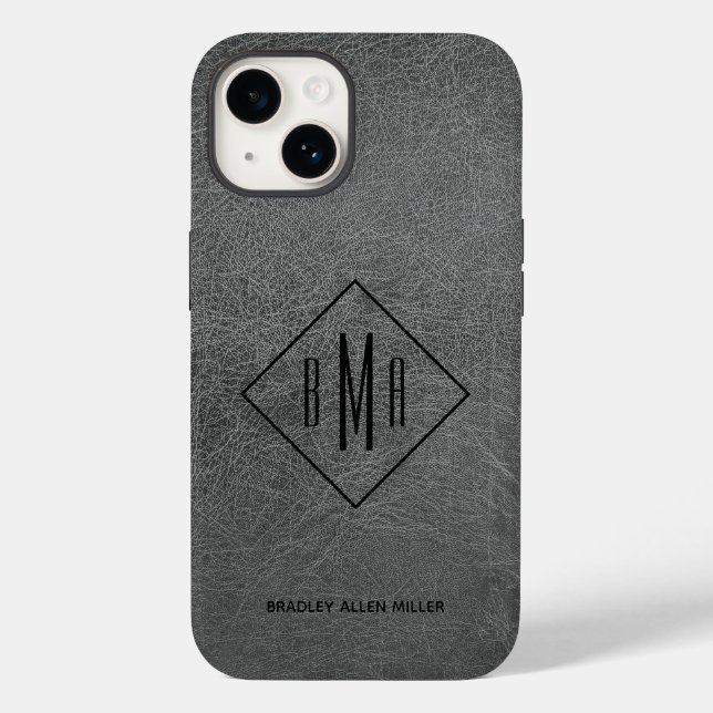 Capas de iphone de couro de Cinza monograma (Verso)