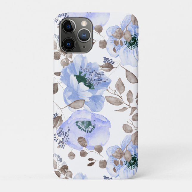 Capas de iphone de Flores de Aquarela Azul-Chic (Verso)