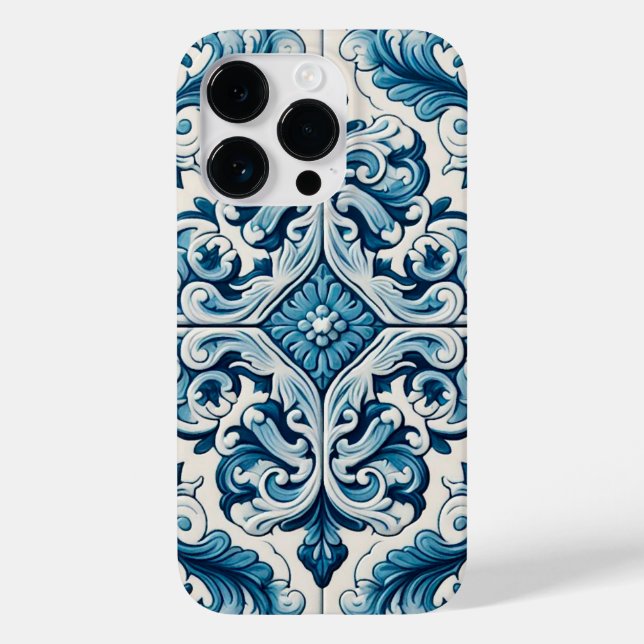 Capas de iphone de gabinete do azulejo azul portug (Verso)