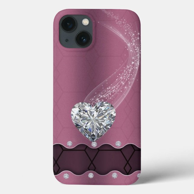 Capas de iphone de gabinete rosa e diamante (Verso)