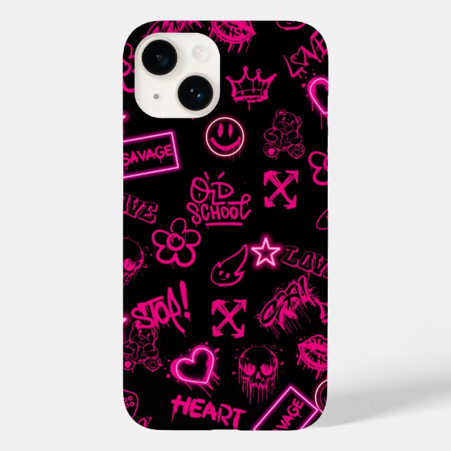 Capas de iphone de grafite rosa-neon (Verso)