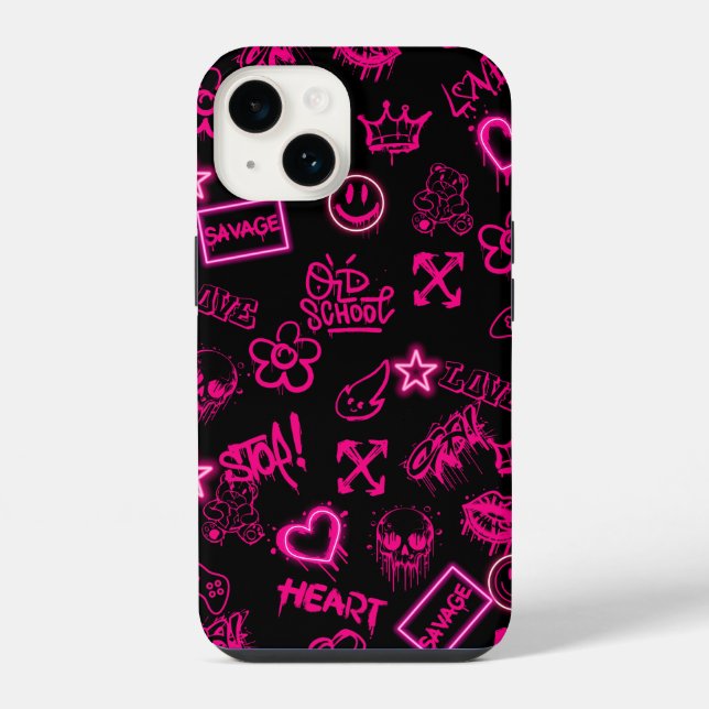 Capas de iphone de grafite rosa-neon (Verso)