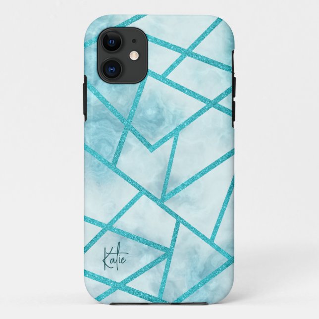 Capas de iphone de mármore geométrico azul (Verso)
