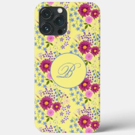 Capas de iphone de Monograma Amarelo de Buquê Flor