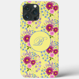 Capas de iphone de Monograma Amarelo de Buquê Flor