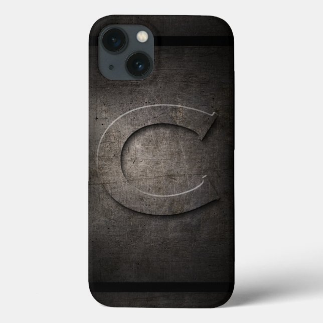 Capas de iphone de monograma C de metal preto (Verso)