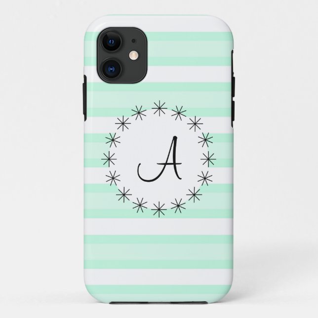 Capas de iphone de "Monograma" de Aqua Stripe (Verso)