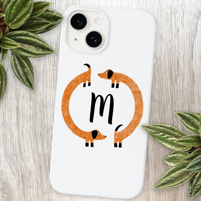 Capas de iphone de monograma de salsicha (Fun dachshund wiener sausage dog monogram personalized cell phone case)