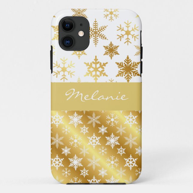 Capas de iphone de Monograma Dourado de Neve Elega (Verso)