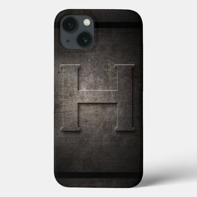 Capas de iphone de monograma H de metal preto (Verso)