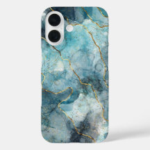 Capas de iphone de Padrão Marble Azul e Dourado