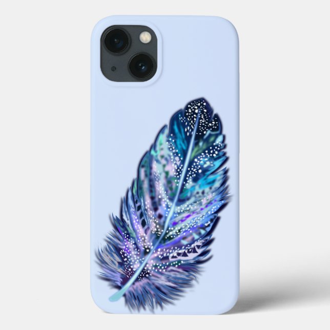 Capas de iphone de penas azuis com brilho (Verso)