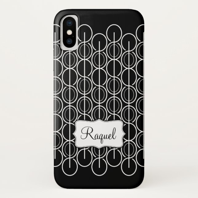 Capas de iphone de preto e branco com gráfico oval (Verso)