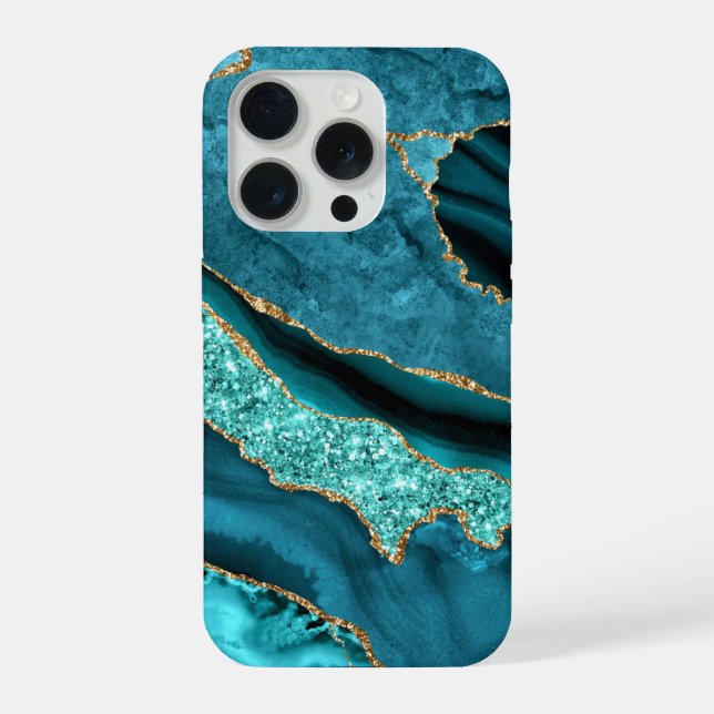 Capas de iphone de turquesa Dourada azul-lacrimogê (Verso)