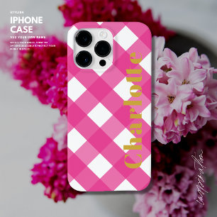 Capas de iphone de Typografia Pink Gingham com Nom