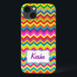 Capas de iphone de vários cores do padrão zigue-ga<br><div class="desc">Zigzag projetado em negrito caso ipad de matiz arco-íris,  por Sarah Trett. Personalize com o nome de sua escolha,  lendo atualmente Kiesha.</div>