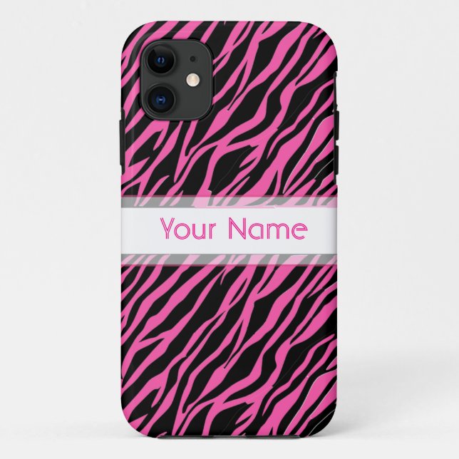 capas de iphone de Zebra Personalizada Cor-de-Rosa (Verso)