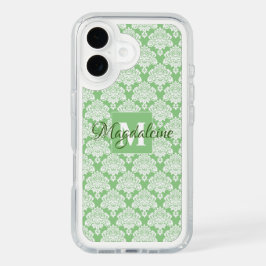 Capas de iphone do Damasco Verde Sage com Monogram