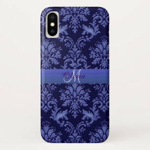 capas de iphone do Monograma Vintage Blue Damask