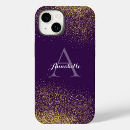 capas de iphone Dourada de Monograma Roxo com Bril