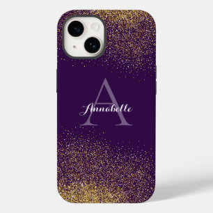 capas de iphone Dourada de Monograma Roxo com Bril