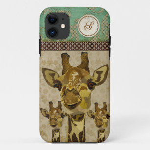 Capas de iphone douradas do monograma dos girafas