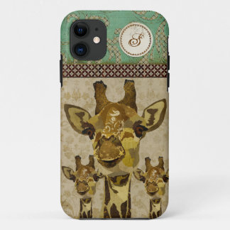 Capas de iphone douradas do monograma dos girafas