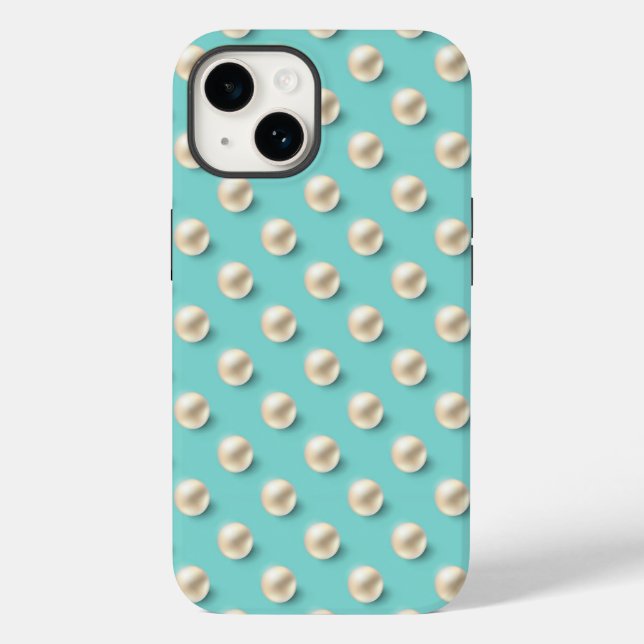 Capas de iphone Elegante de Teal e Pérolas (Verso)