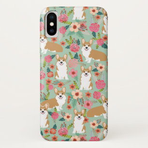 Capas de iphone florais do Corgi - hortelã