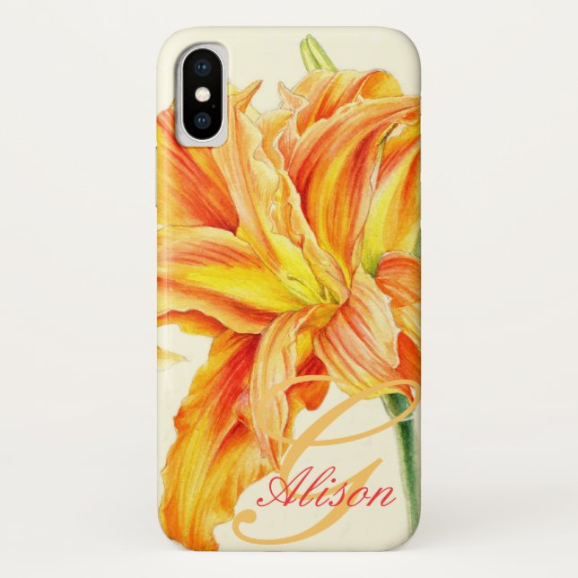 Capas de iphone florais do hemerocallis alaranjado (Verso)