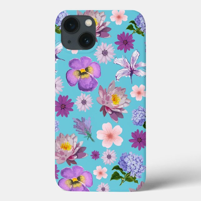 Capas de iphone Floral Azul e Púrpura (Verso)