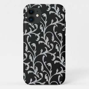 Capas de iphone Floral Negra e Silver Glitter