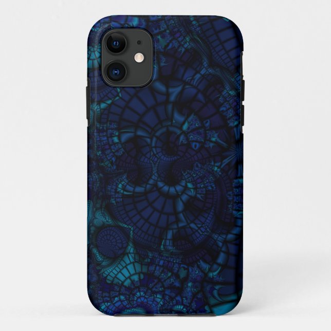 capas de iphone fractal azul escuro (Verso)