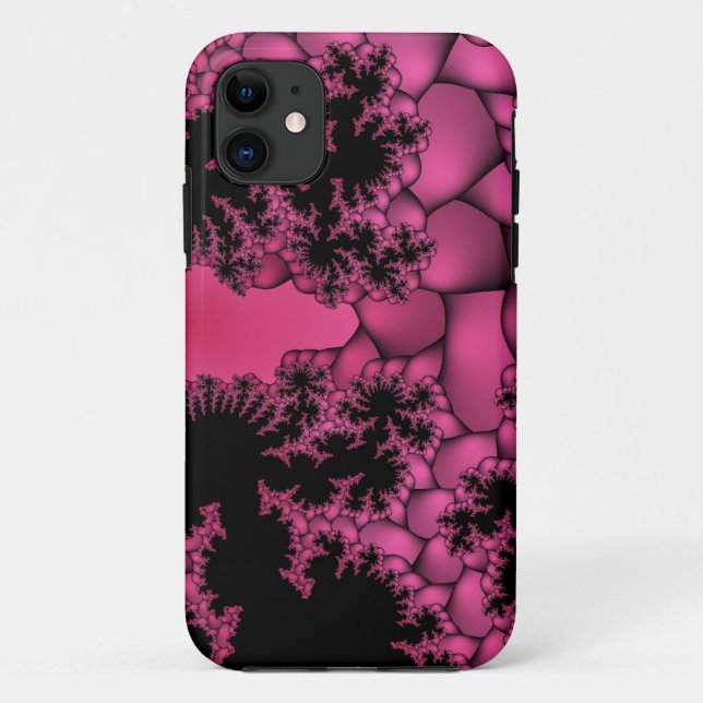 capas de iphone fractal da bolha rosa e preta (Verso)