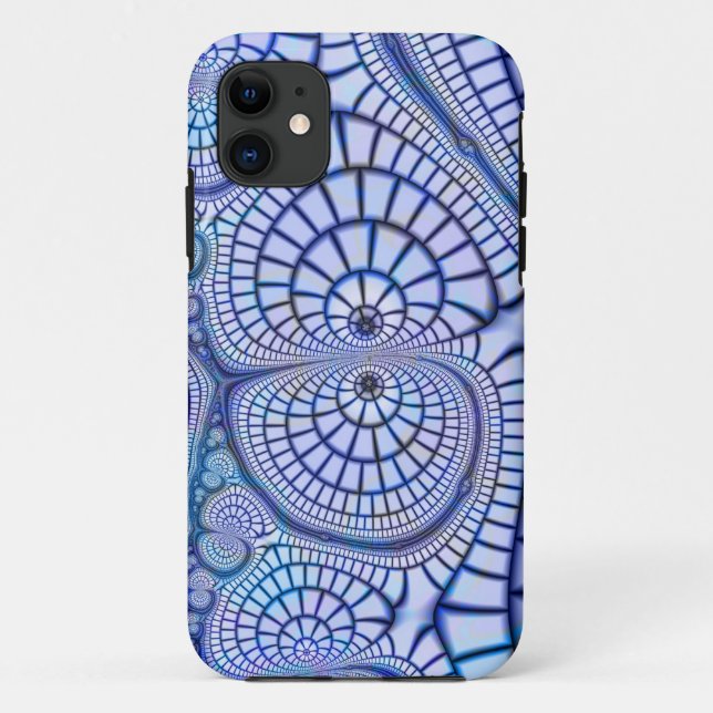 capas de iphone fractal do mosaico azul e branco (Verso)