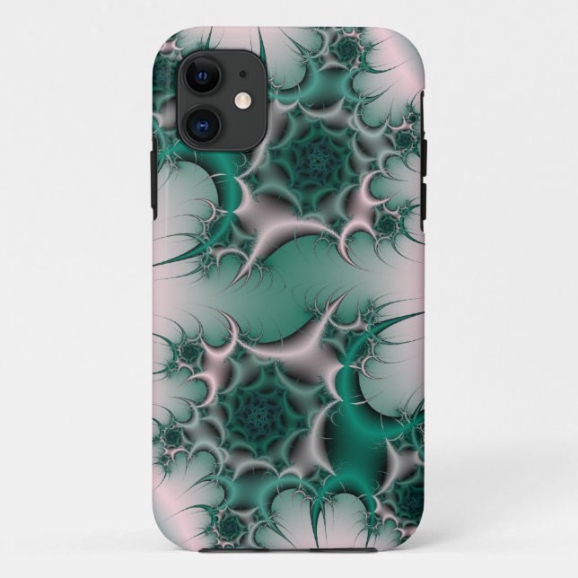 capas de iphone fractal rosa verde (Verso)