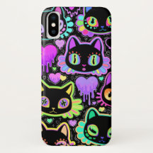 Capas de iphone Neon Cosmic Cats - Brilho Colorido