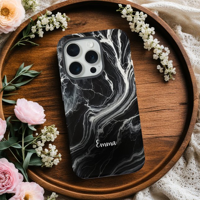 Capas de iphone Personalizada Chic Black Marble (Criador carregado)