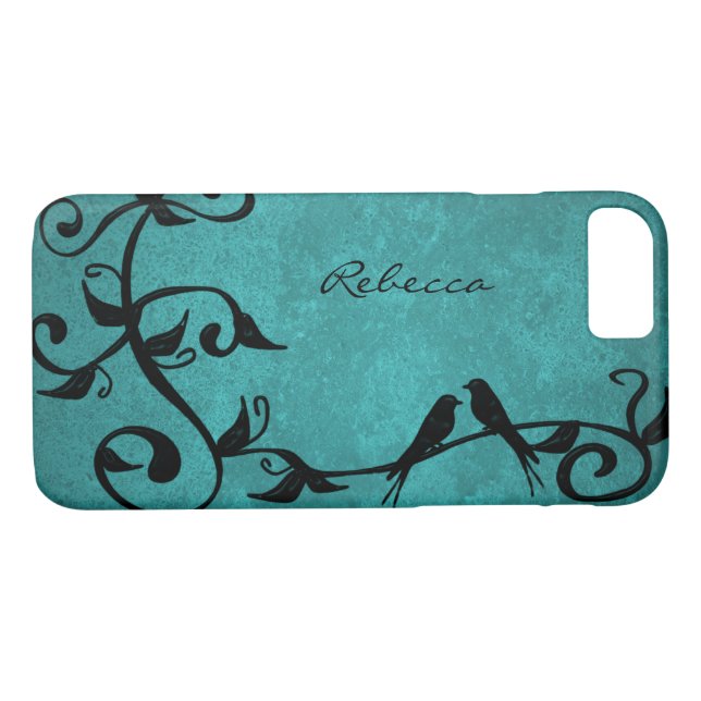 Capas de iphone Personalizada Teal Lovebird (Verso (Horizontal))
