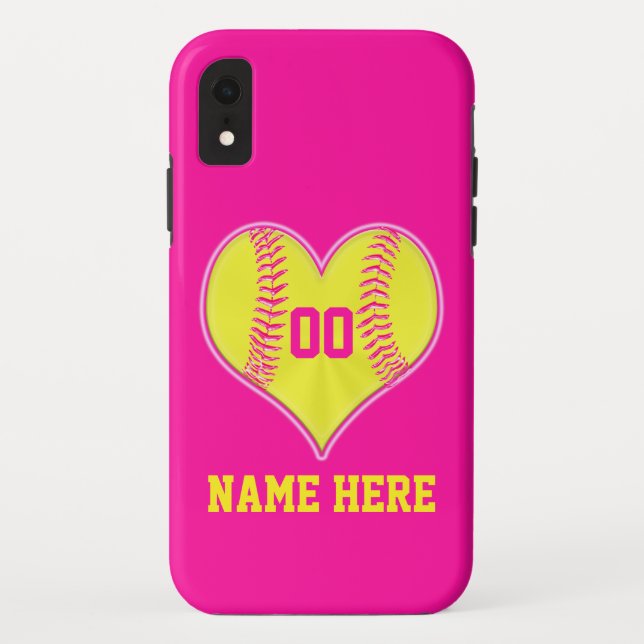 Capas de iphone personalizadas coração do softball (Verso)