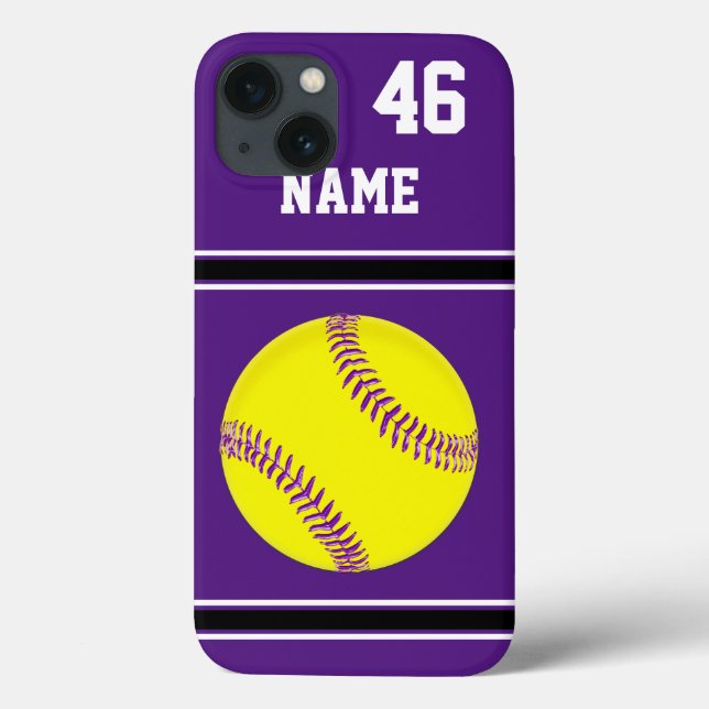 Capas de iphone personalizadas roxo do softball (Verso)