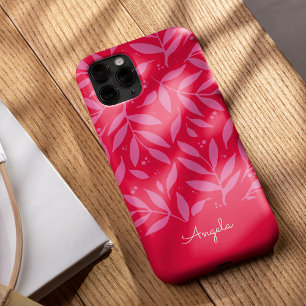 Capas de iphone personalizável de folhagem rosa e 
