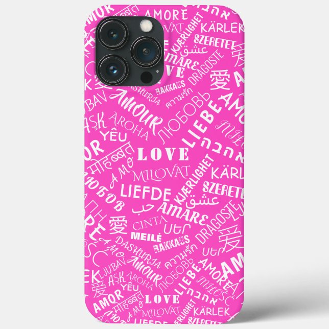 Capas de iphone rosa com texto de amor multilíngue (Verso)