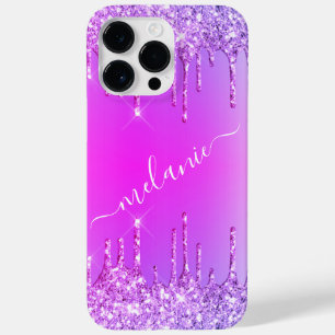 Capas de iphone rosa púrpura de neon com nome pers
