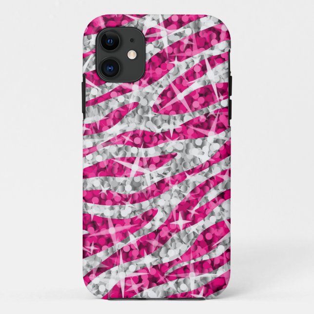 Capas de iphone Rosa Zebra Glitz (horizontal) (Verso)