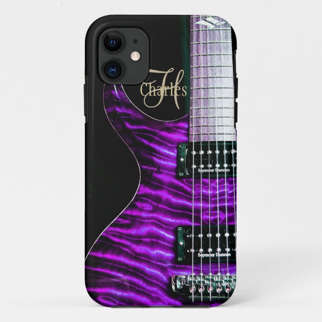 Capas de iphone roxas do monograma da guitarra (Verso)