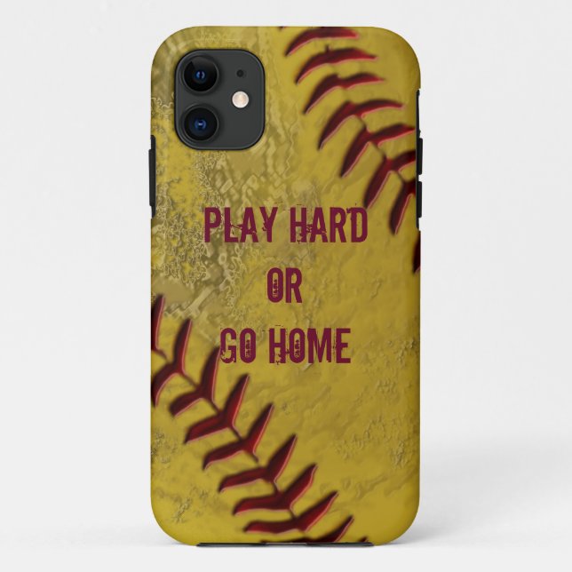 Capas de iphone sujas do softball com SEU TEXTO (Verso)