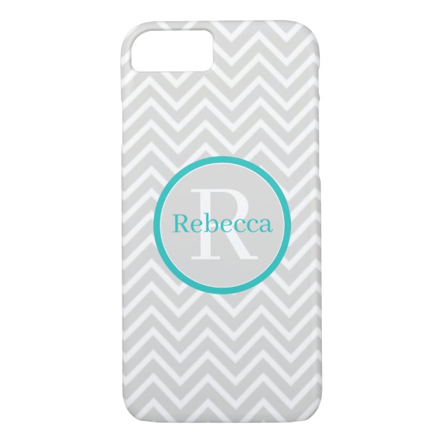 Capas de iphone Teal Chevron Monograma (Verso)