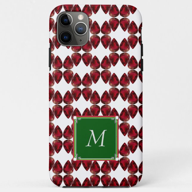 Capas de iphone Vermelha Ruby Gemstone Monograma I (Verso)